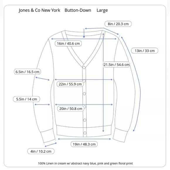 Jones & Co New York women's Cardigan- LARGE- 3/4 Sleeve cream Linen floral print - Picture 2 of 12